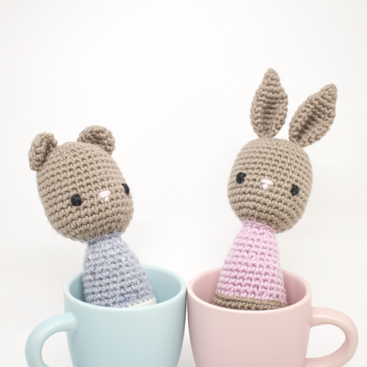 Amigurumi bear and bunny rattles