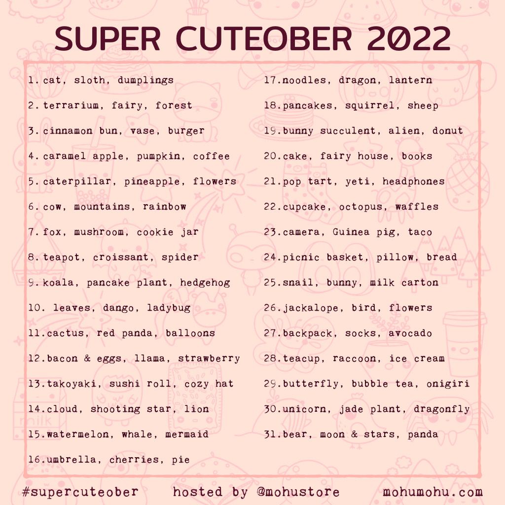 Super Cuteober art challenge prompts list