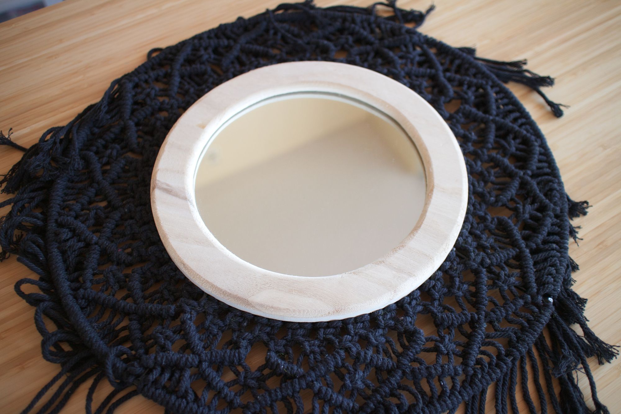 black macrame frame mirror