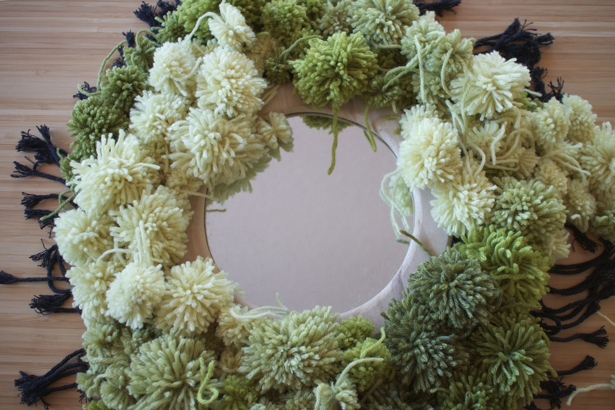 Pom pom moss wall art in progress