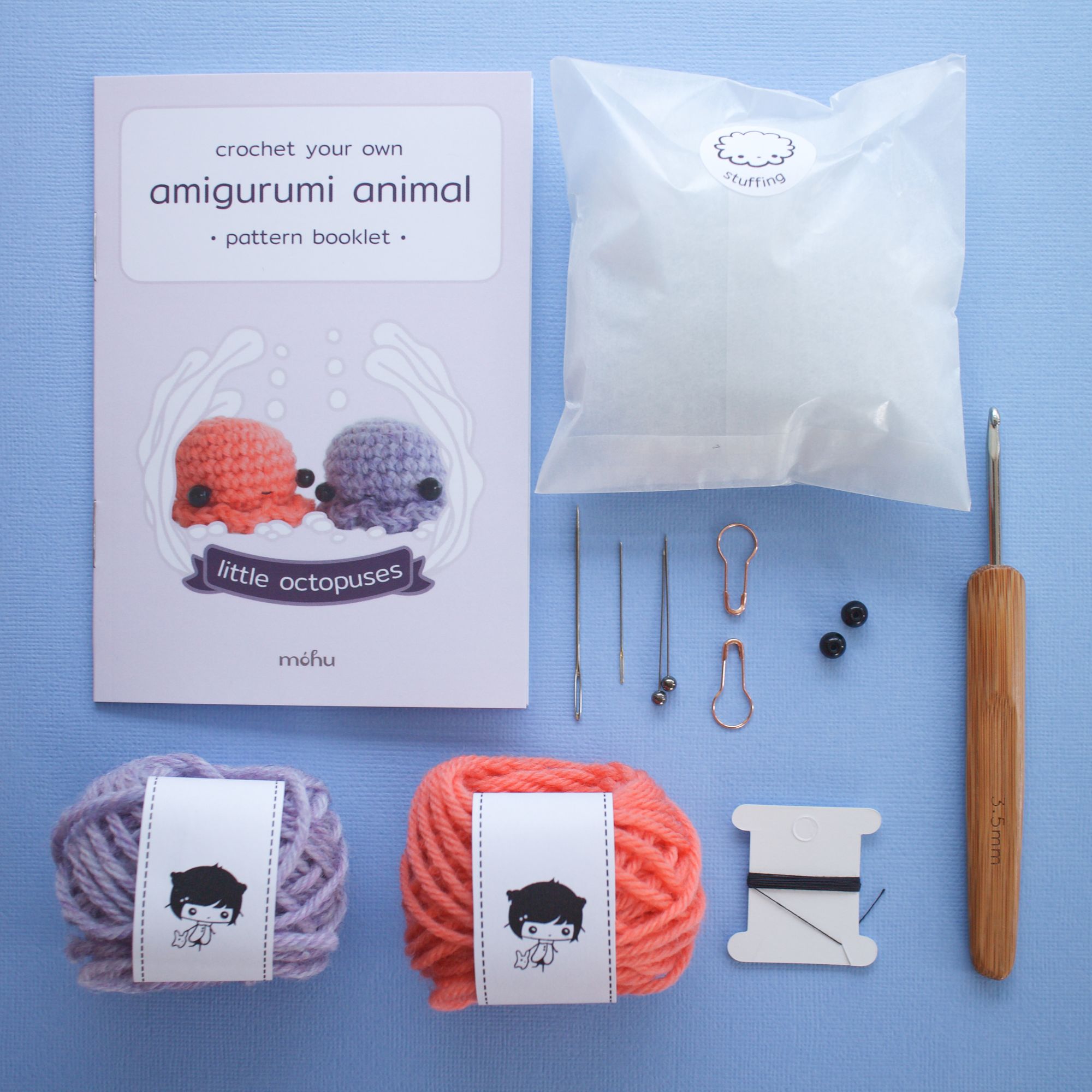 Amigurumi octopus crochet kit contents